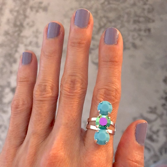 Jewelry - Turquoise + Peacock Teal Silver Crystal Statement Ring